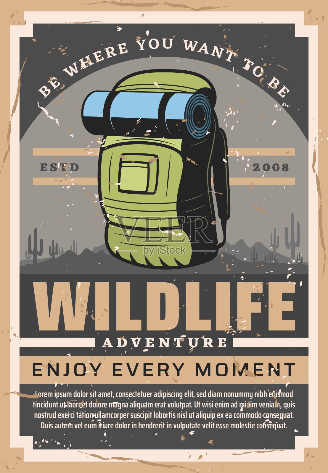 野生动物背包探险，徒步运动俱乐部插画图片素材