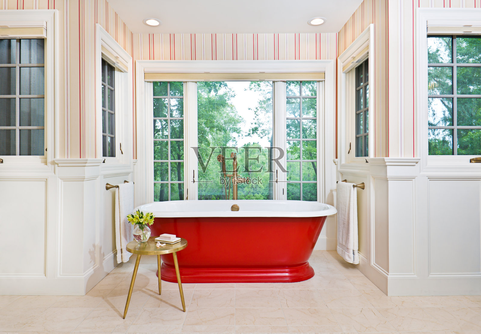 现代浴室设计与独立式铁浴缸照片摄影图片