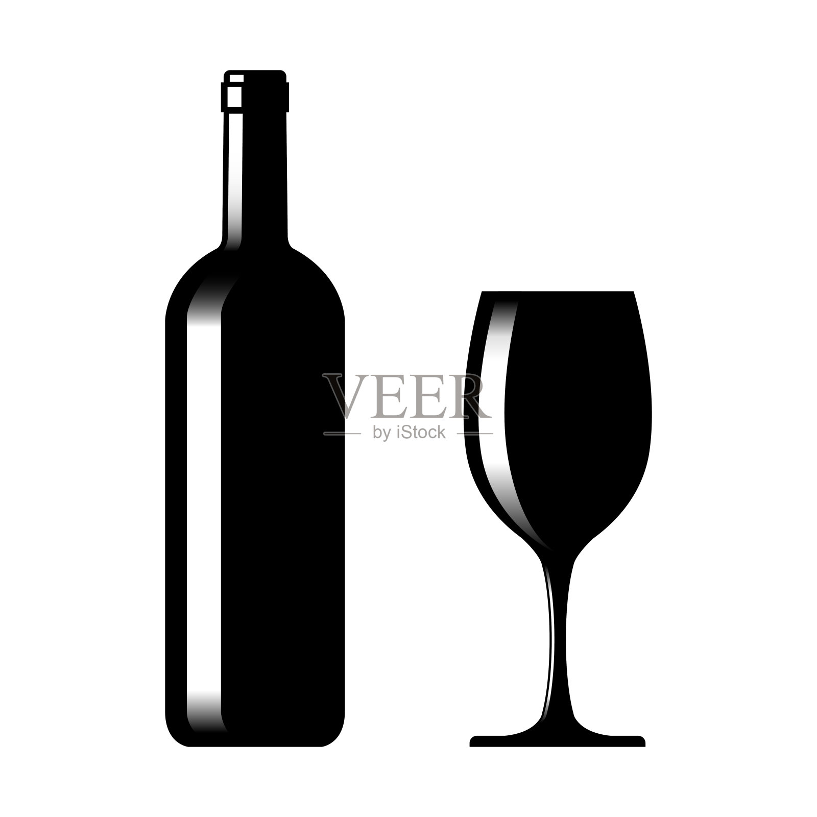 一瓶葡萄酒和一只玻璃杯设计元素图片