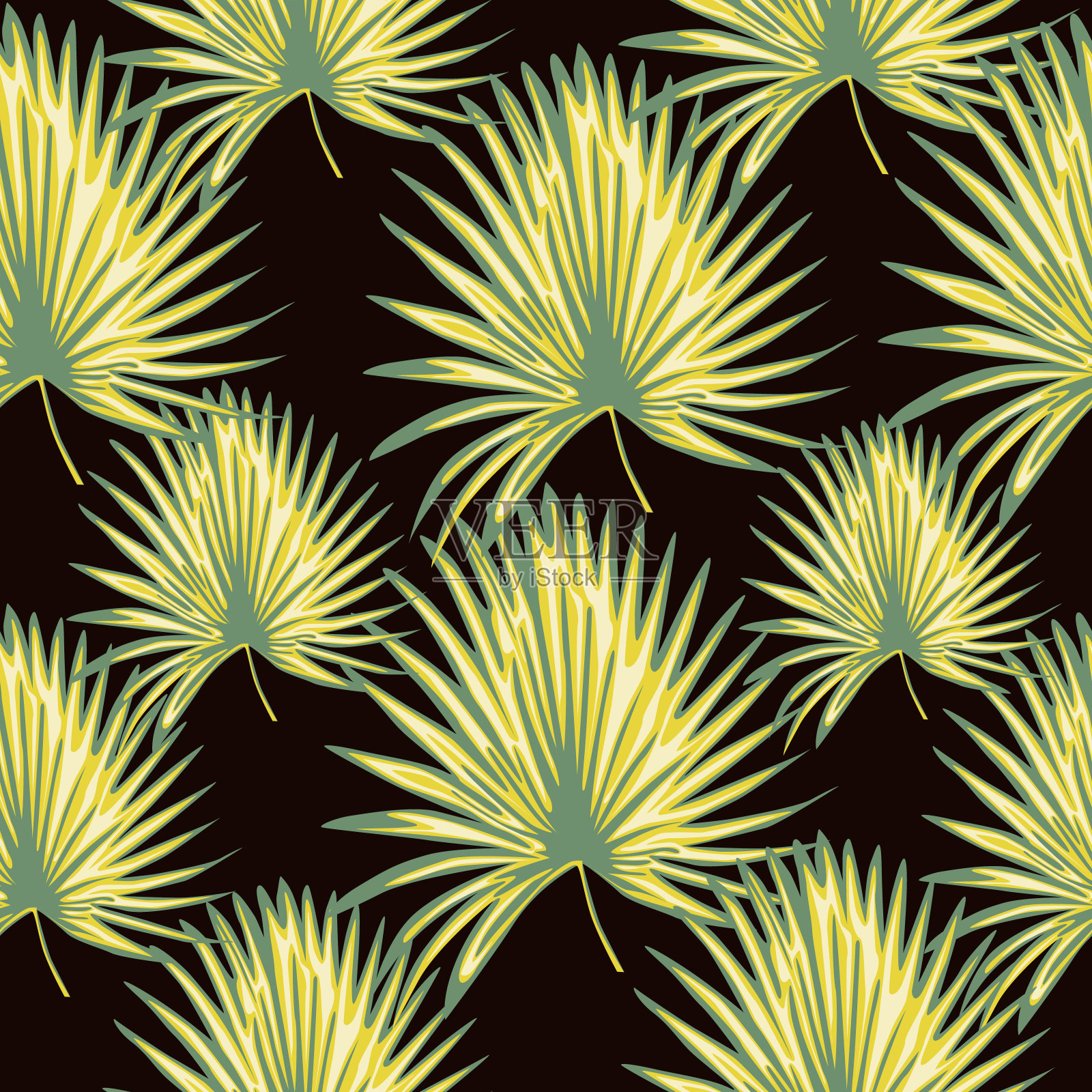 Monstera叶子无缝模式的黑色背景。现代的外来植物墙纸。插画图片素材