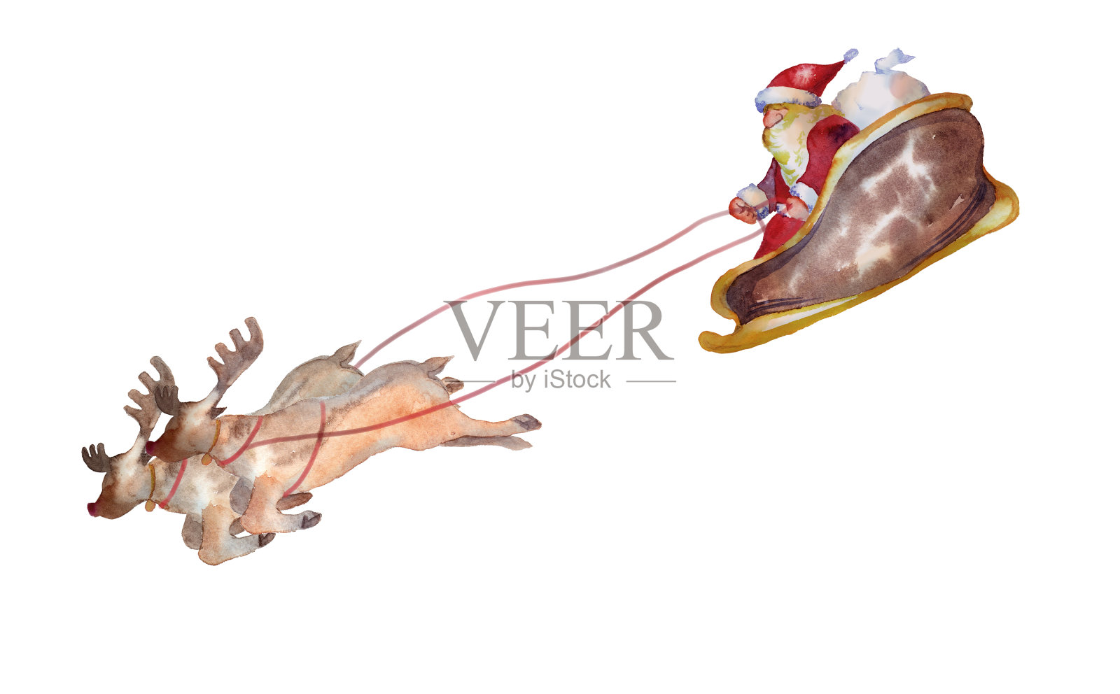 圣诞老人和他的驯鹿插画图片素材