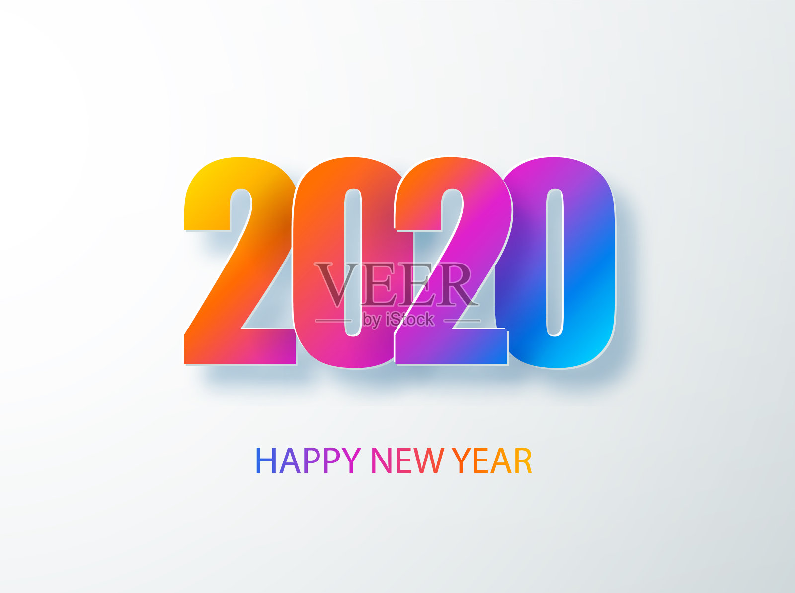 快乐2020年新年彩旗纸风格。2020现代文本向量设计为您的季节性假日传单，问候和邀请，圣诞主题的祝贺和卡片。矢量插图。插画图片素材