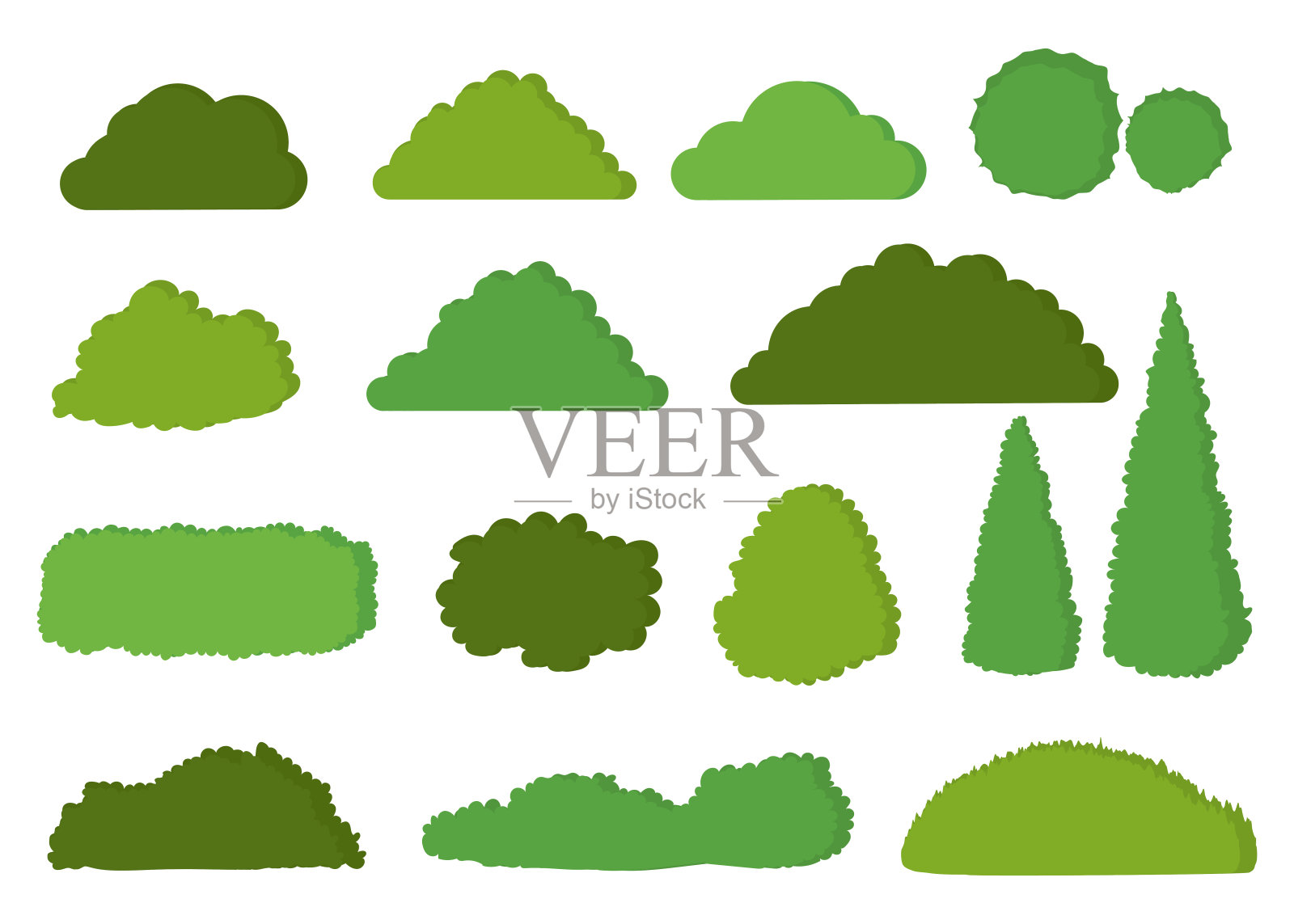 绿色灌木矢量图标设置孤立的白色背景插画图片素材