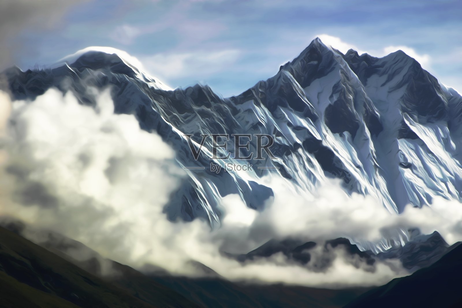 珠穆朗玛峰和洛子山，图案效应插画图片素材