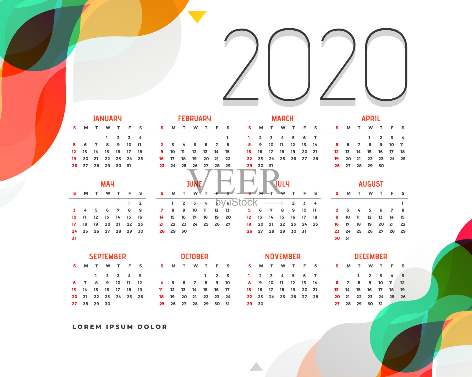 时尚现代2020日历设计模板设计模板素材