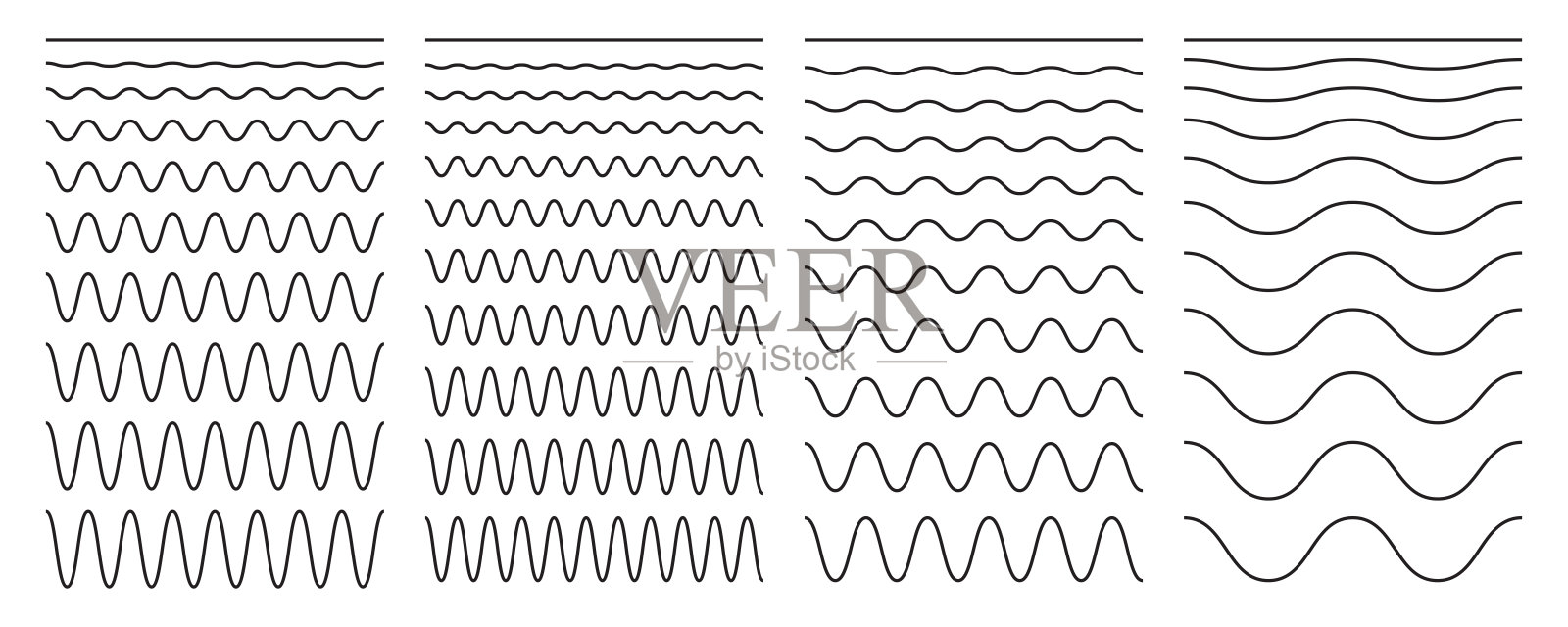 在白色背景上一组波浪状的水平线。矢量设计元素。插画图片素材