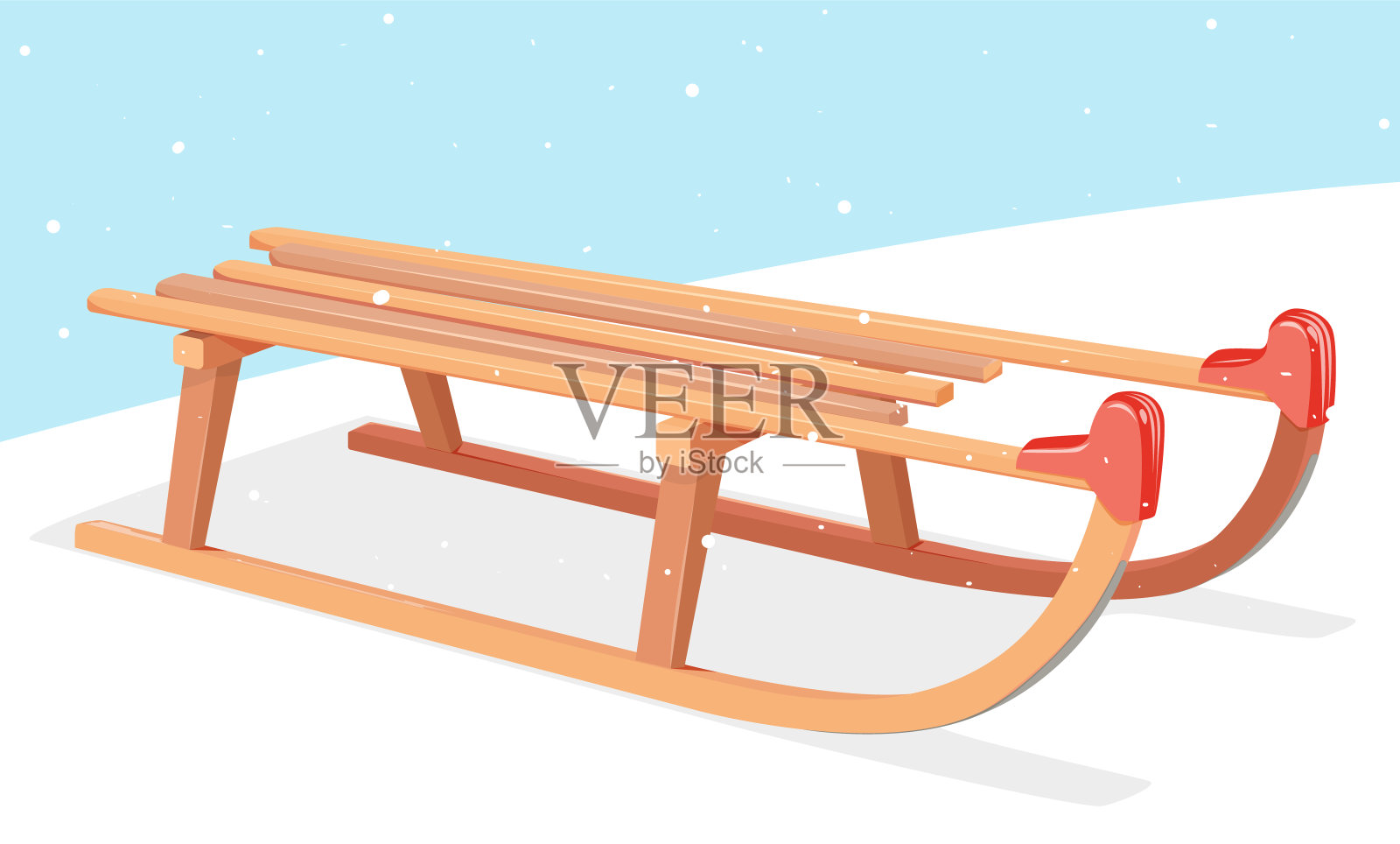 卡通儿童木制雪橇，冬季交通工具插画图片素材