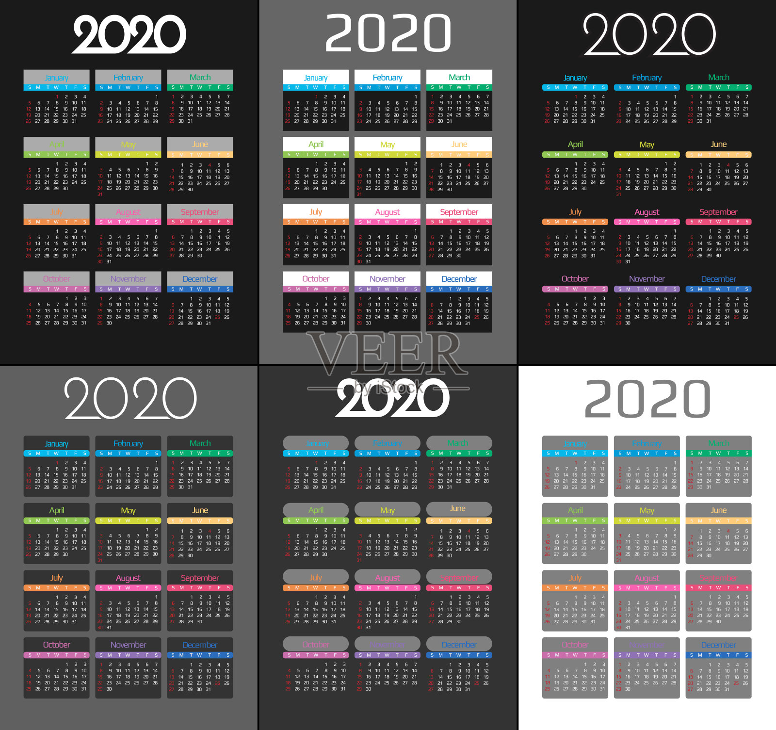日历2020年和2021年模板。12个月。包括节日活动设计模板素材