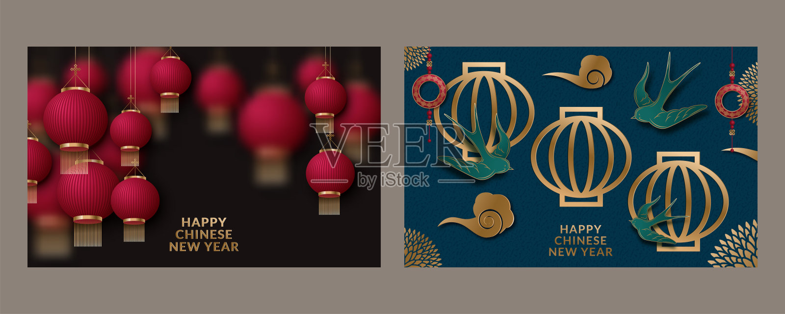 以2020年中国新年为背景的系列海报。翻译:新年快乐。矢量图插画图片素材