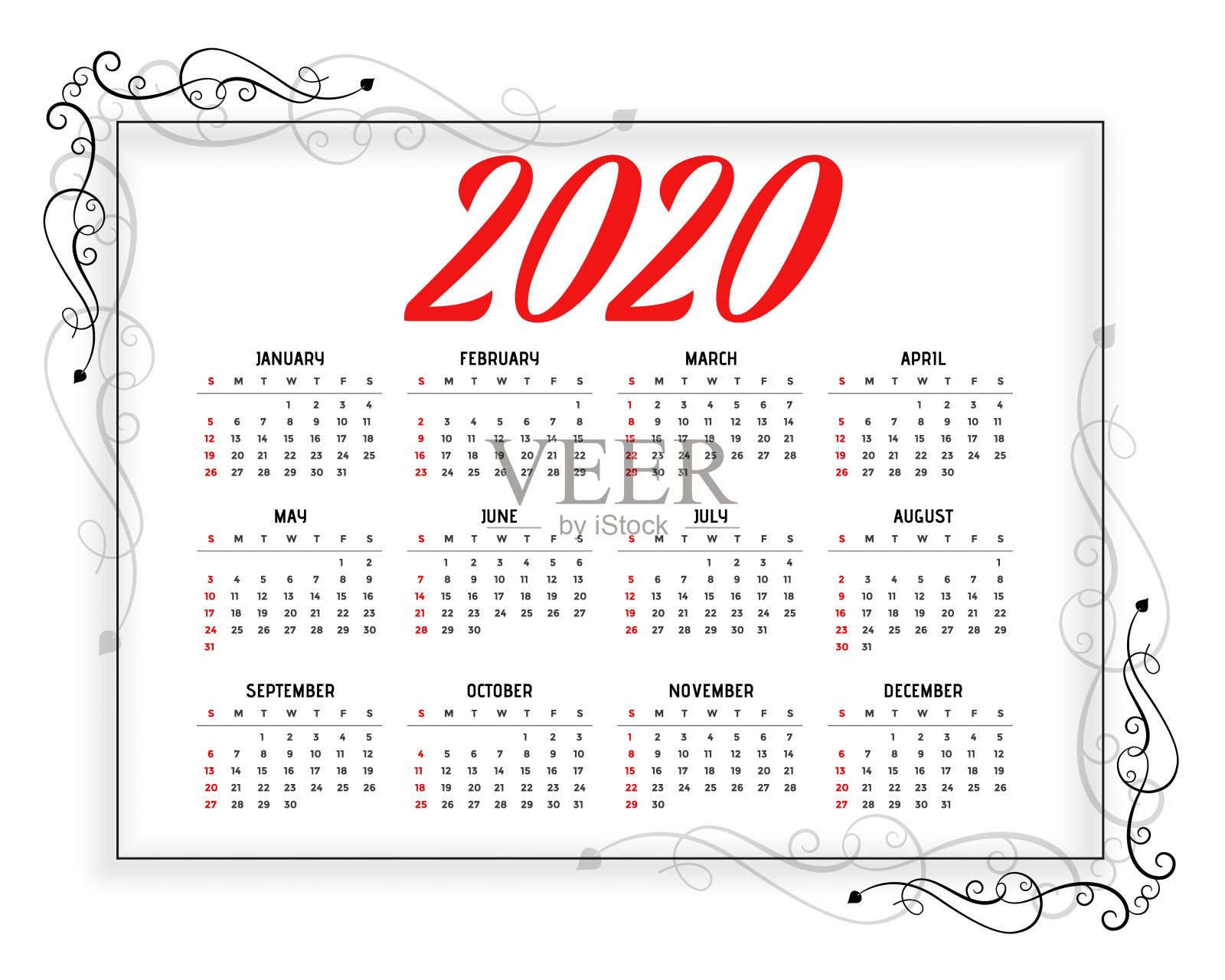 2020年新年花式日历设计模板设计模板素材