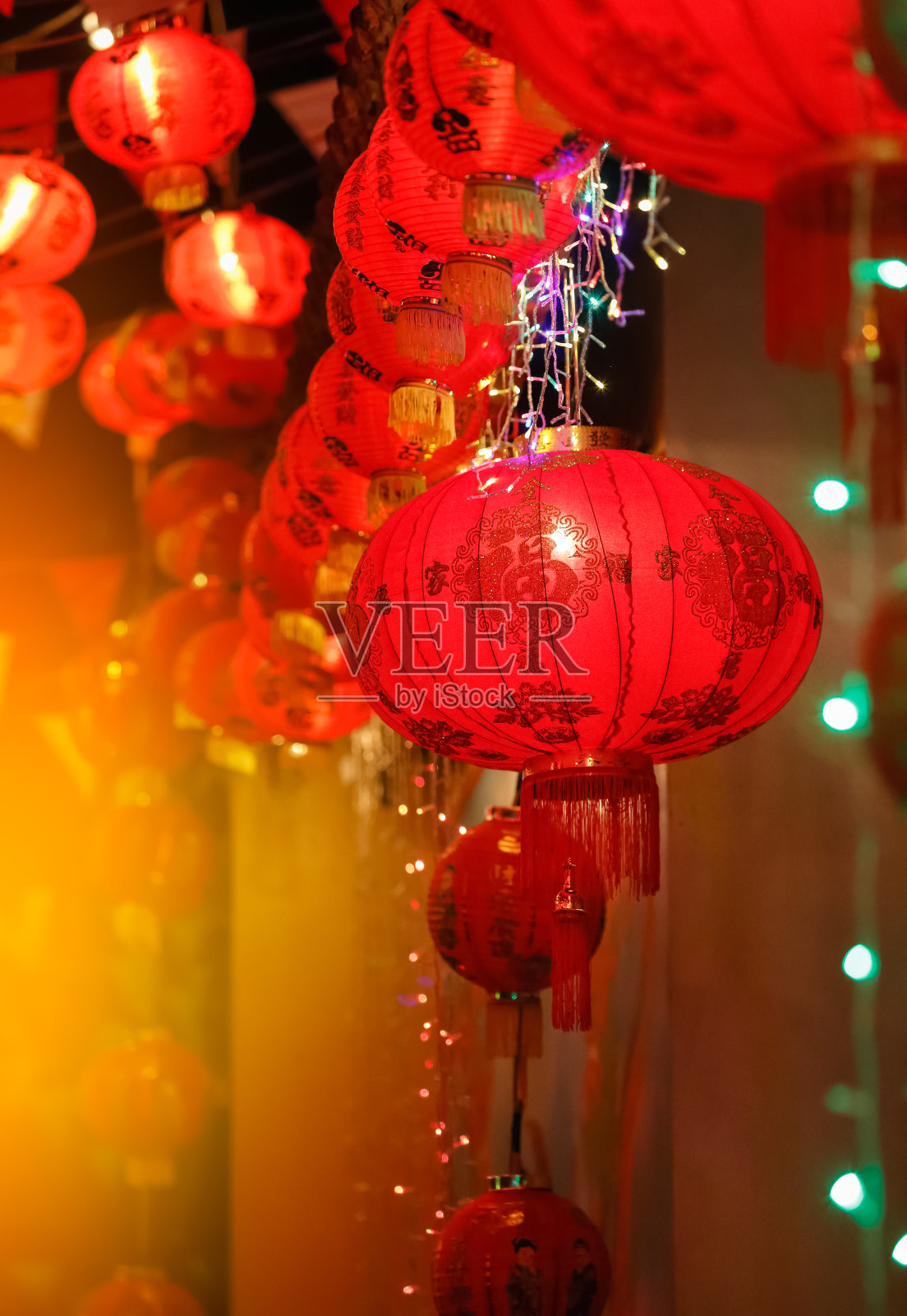 唐人街地区的中国新年灯笼照片摄影图片