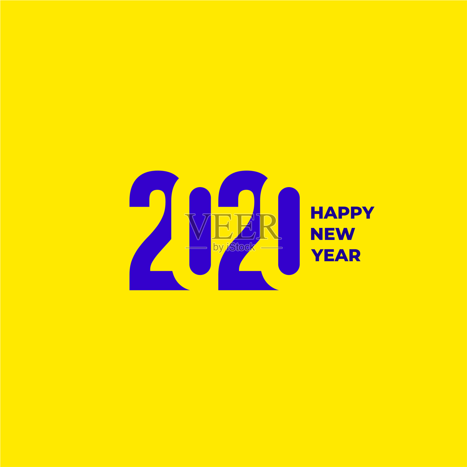 2020文字设计模式。收藏《新年快乐，节日快乐》。矢量插图。孤立在黄色背景上。插画图片素材
