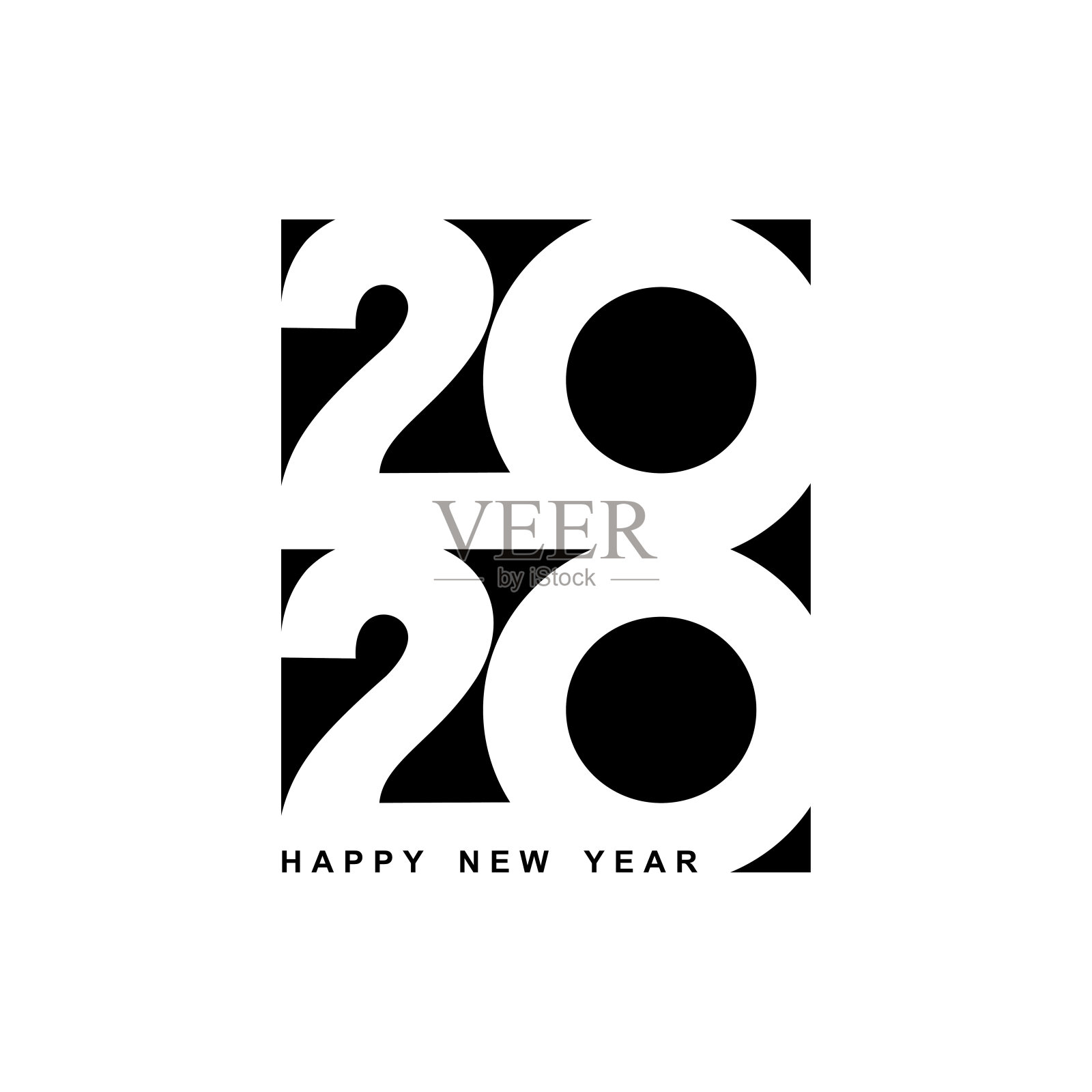 2020年新年快乐标志文字设计。2020年商业日记封面，祝福。宣传册设计模板、卡片、横幅。矢量插图。孤立在白色背景上。设计元素图片