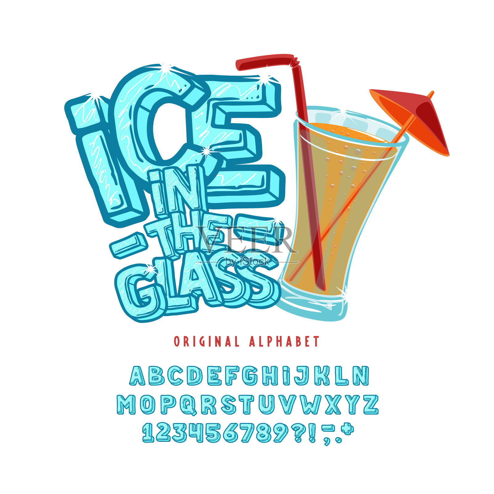 展示手工制作的复古字体冰在玻璃。设计元素图片