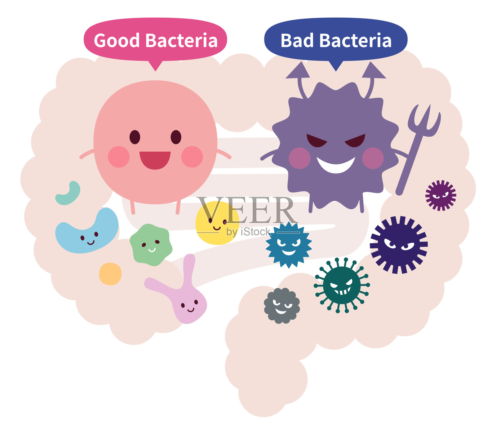 有益细菌和有害细菌插画图片素材