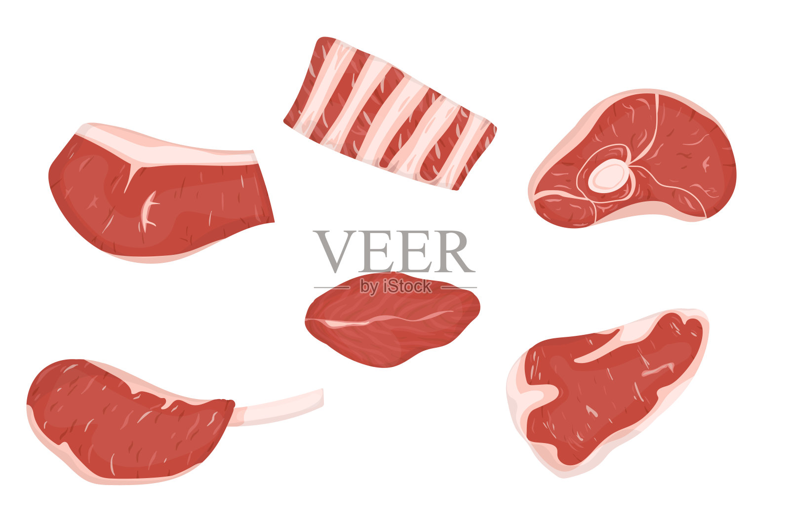 一套用肥肉切的肉。插画图片素材