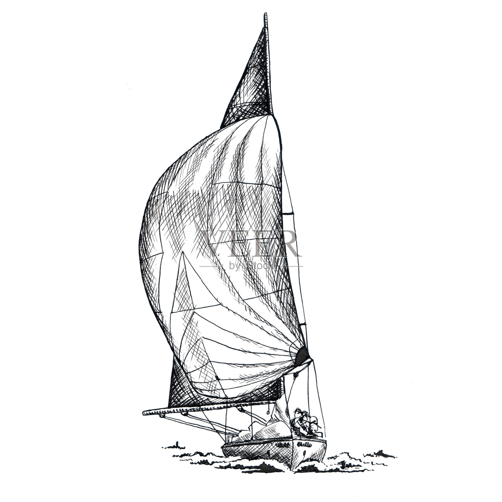 船帆船游艇古董古董古董黑色墨水手绘插图设计元素图片