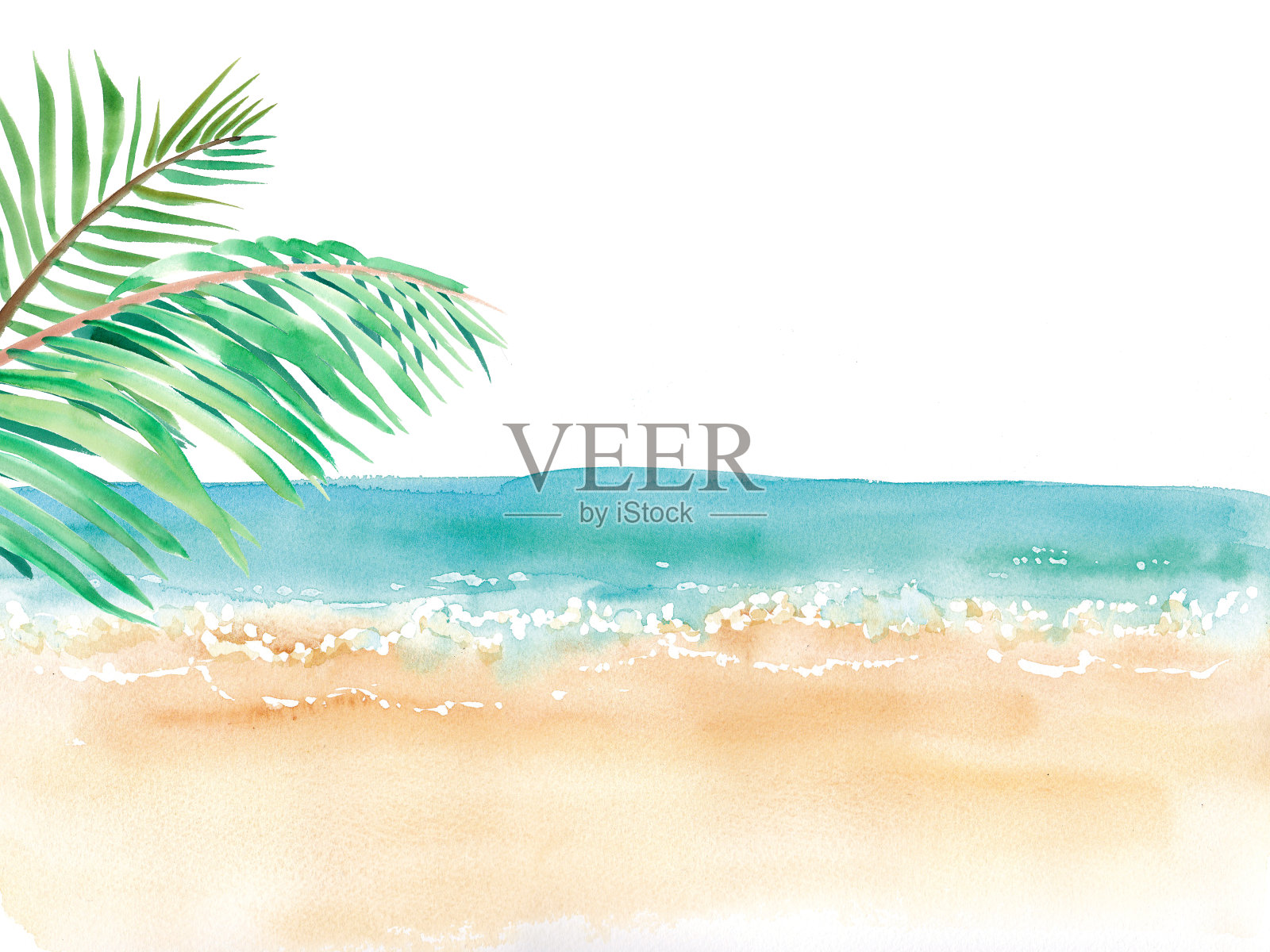 海滩度假与棕榈树水彩插图插画图片素材