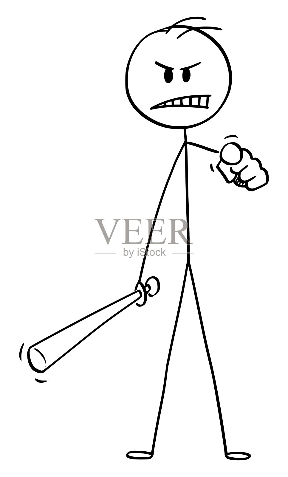 矢量卡通插图的愤怒的人或商人与棒球棒指向观众插画图片素材