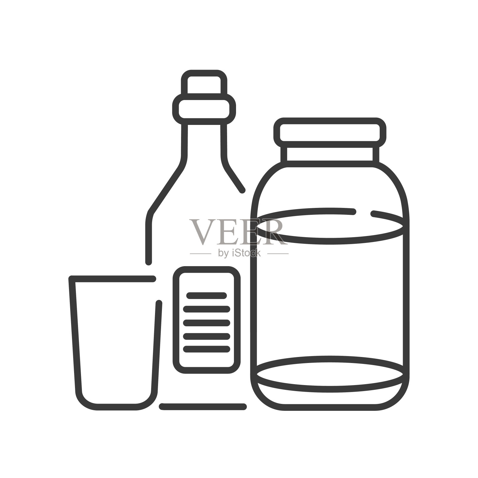 可回收玻璃工具线黑色图标。厨具象形图:瓶子、坛子、杯子。废物回收利用。垃圾分类。生态友好。UI UX GUI设计元素。可编辑的中风。插画图片素材