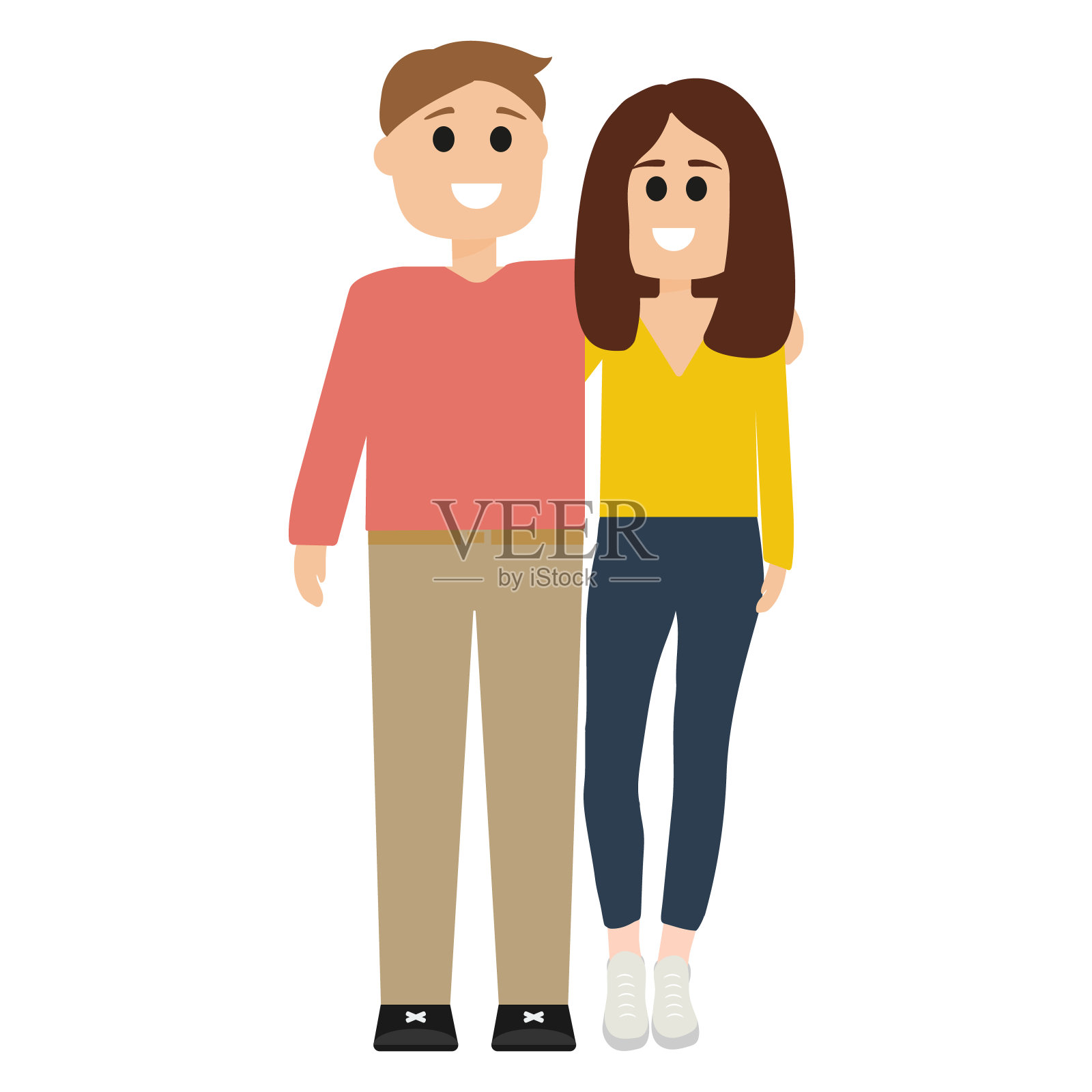 幸福的夫妇拥抱。卡通男人和女人孤立在白色设计元素图片