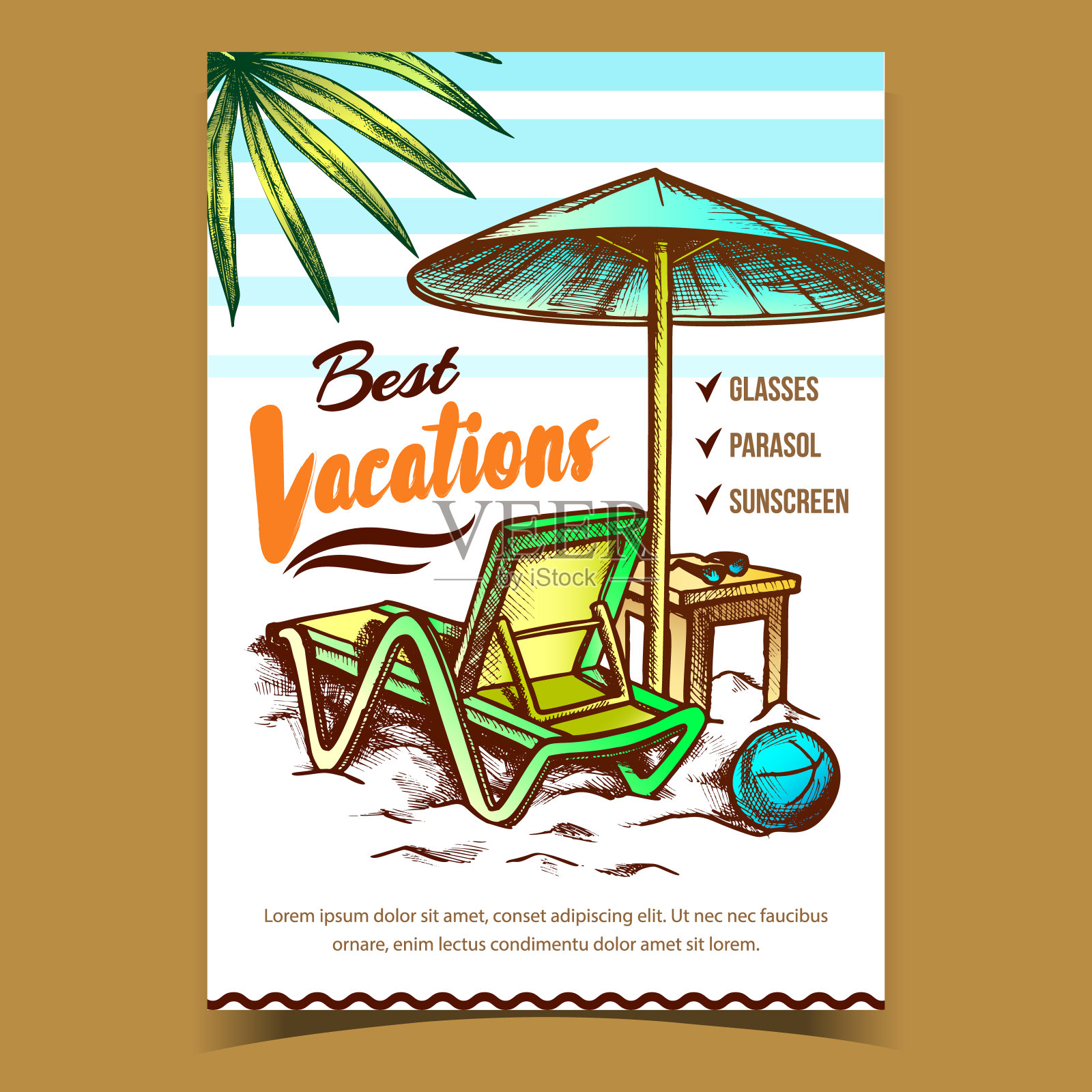 最佳度假海滩广告海报矢量设计模板素材