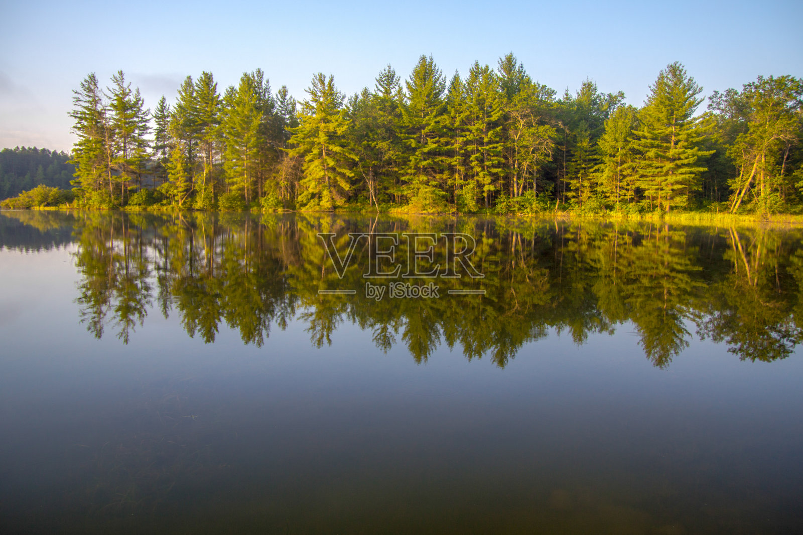 密歇根州北部的荒野湖日出倒影照片摄影图片