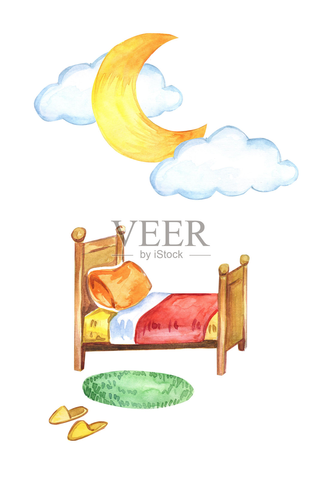 国际睡眠日。睡觉的人的水彩画插图。人睡觉。的梦想。睡觉前数羊。月球。晚上的时间。床上。孩子睡在茧里。插画图片素材