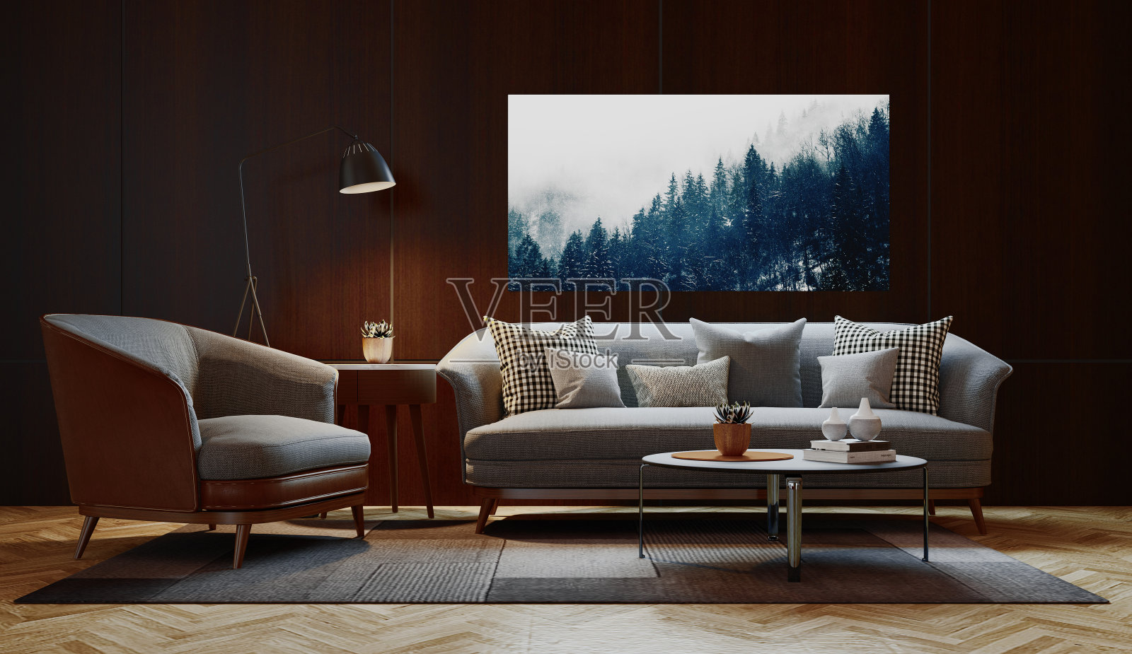 豪华现代客厅，3d渲染插图照片摄影图片