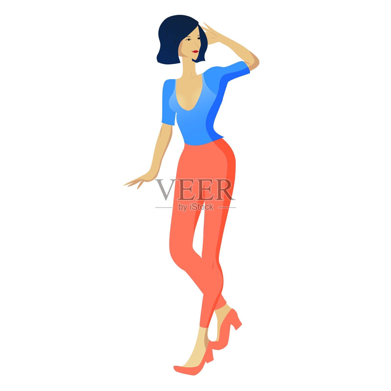 一个女人站着的孤立的插图。设计元素图片