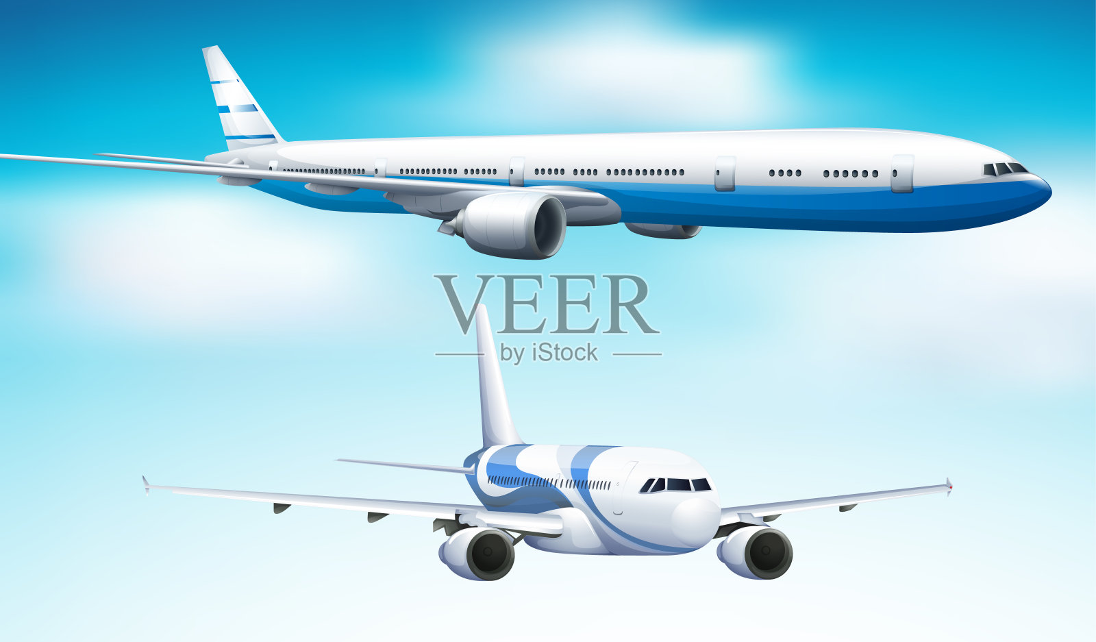两架飞机在蓝天背景下飞行设计元素图片