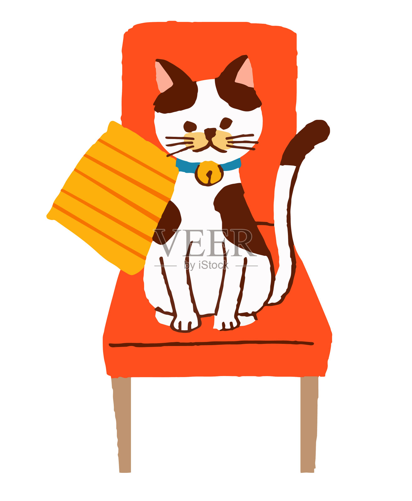 可爱的小猫坐在红色的椅子上插画图片素材