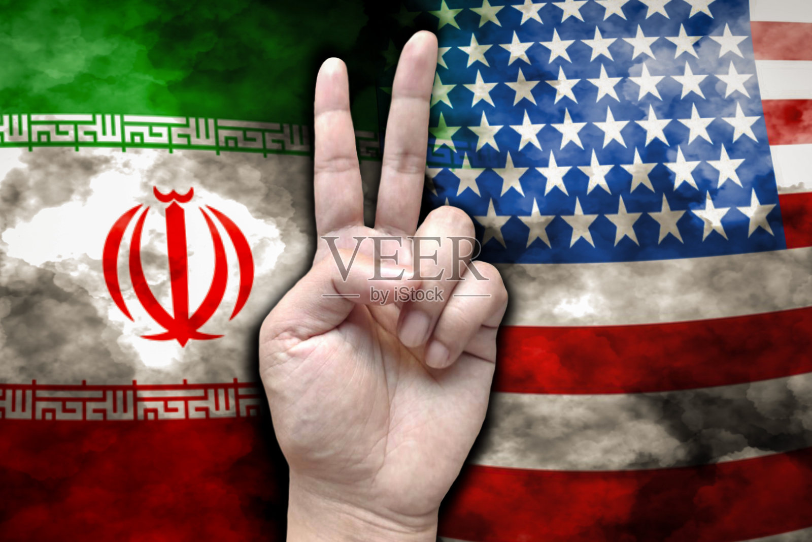 和平的手指标志着伊朗和美国危机的背景概念照片摄影图片