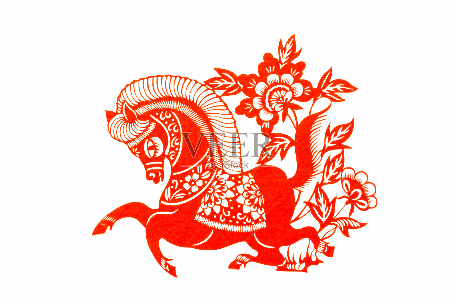 中国传统剪纸，十二生肖。中国新年，马年。中国动物马传统剪纸艺术图案。马剪纸，过年。插画图片素材