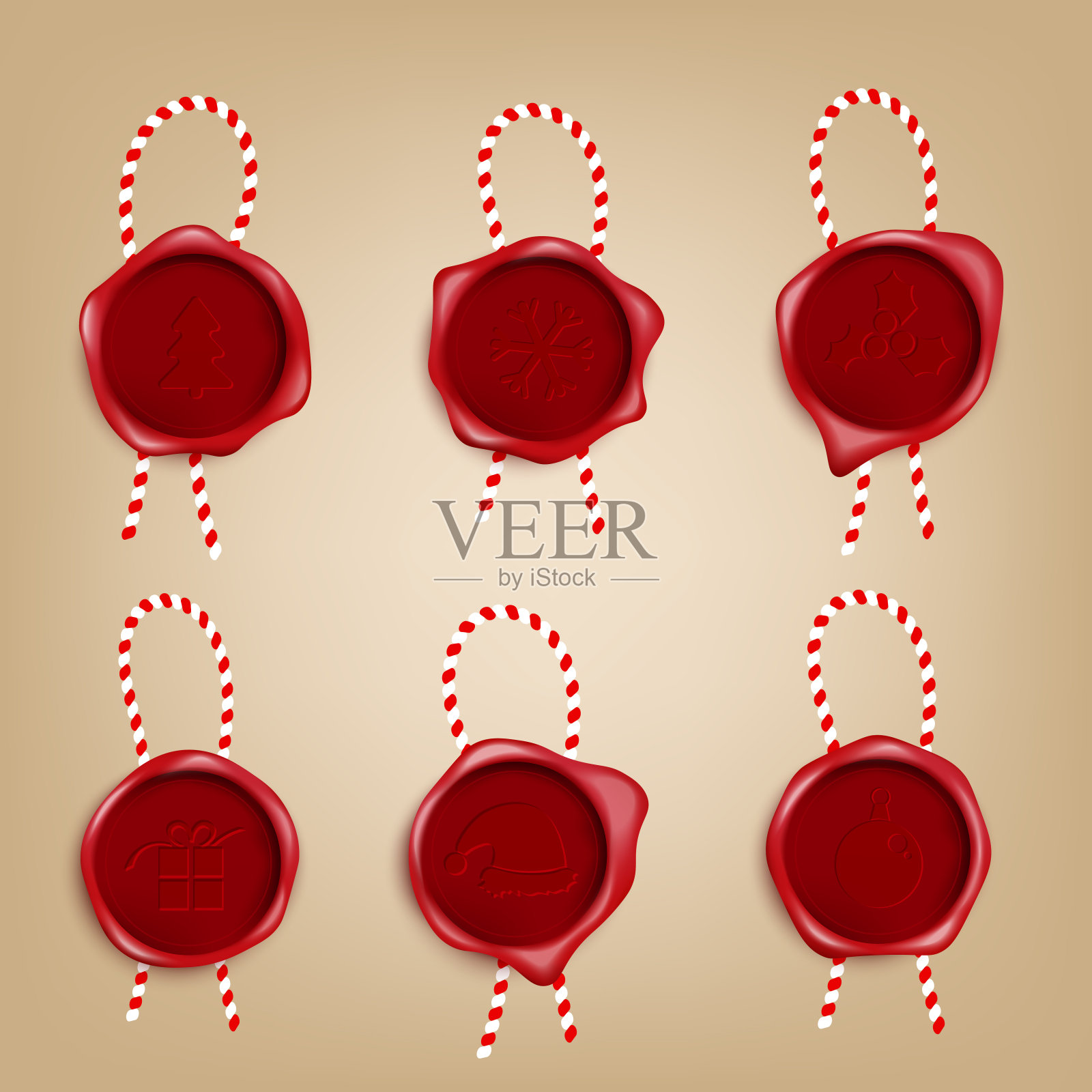 圣诞蜡邮票一套红白线和节日标志插画图片素材