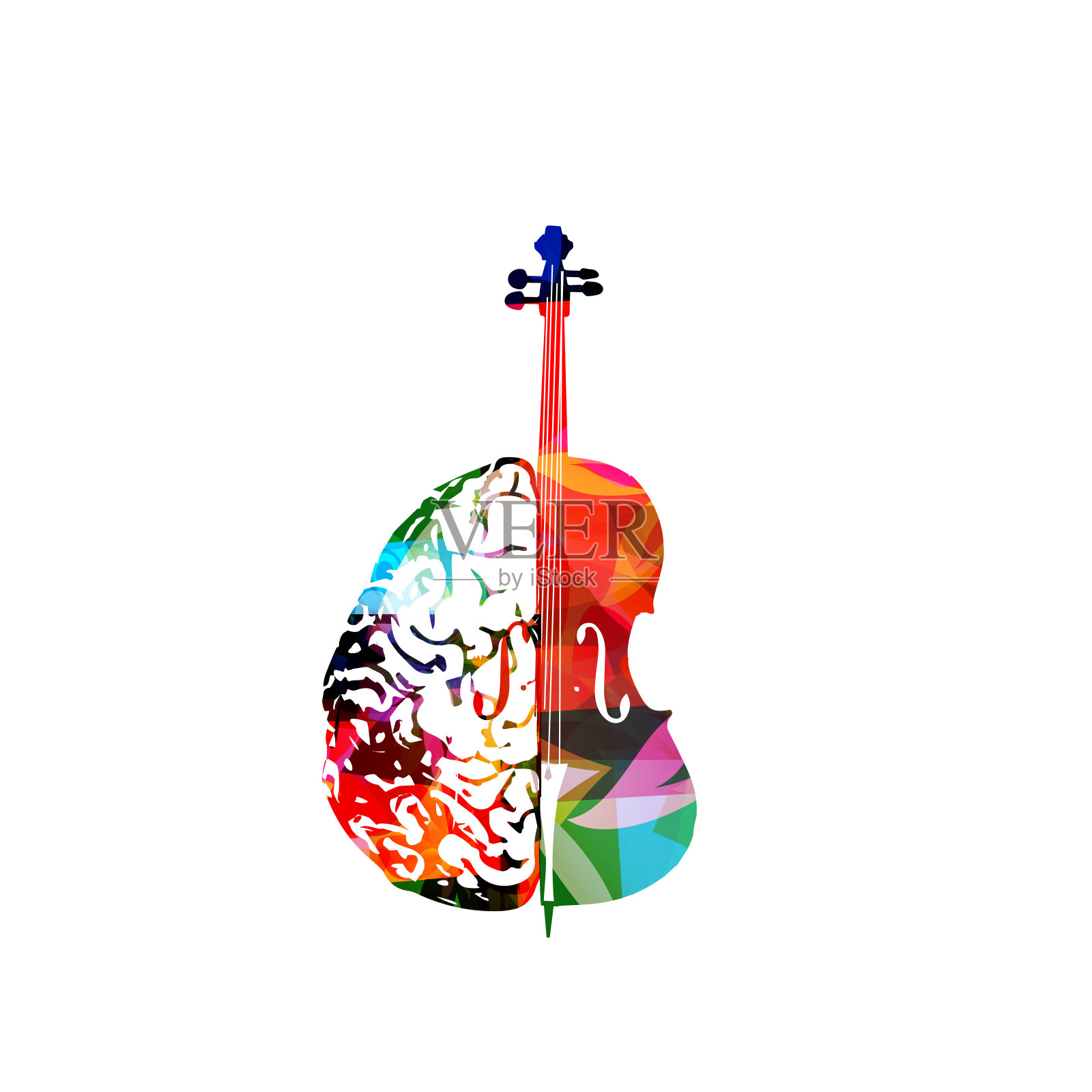 彩色音乐宣传海报与大提琴和人脑设计元素图片