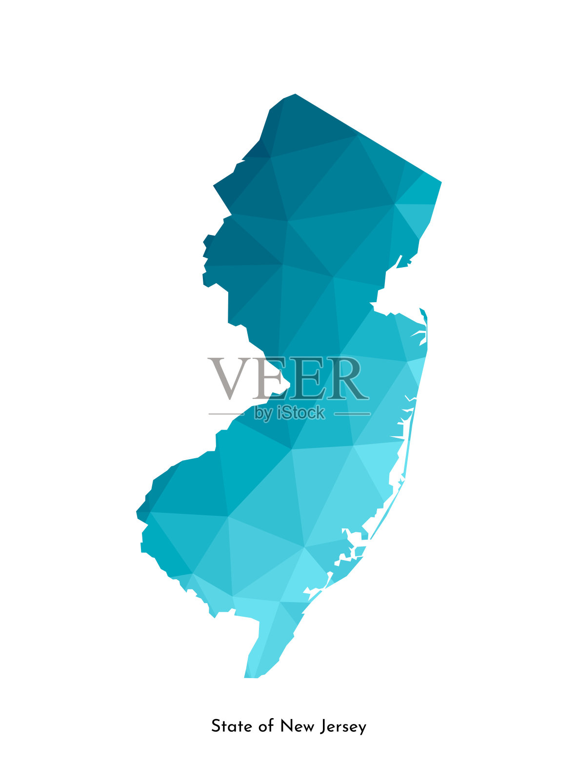 矢量孤立插图图标与简化的蓝色地图的轮廓新泽西州(美国)。多边形的几何风格。白色背景插画图片素材