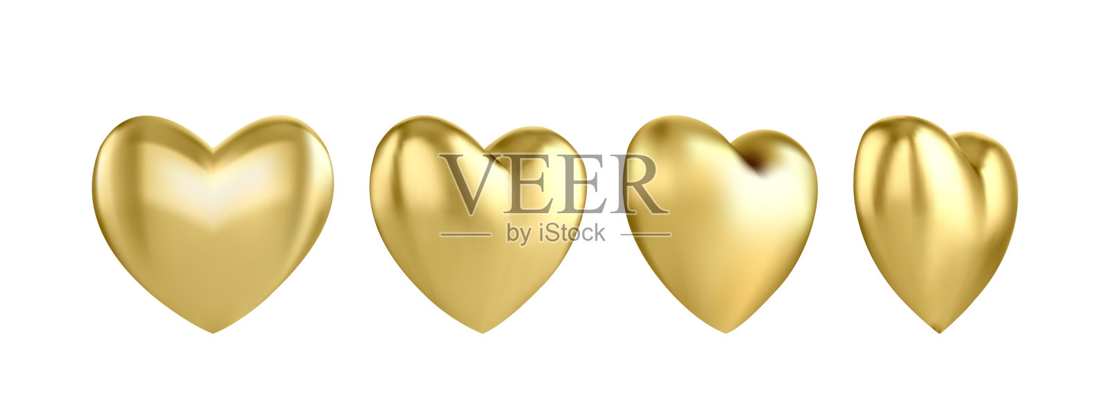 金色光滑的三维三维心脏气球孤立在白色的背景设计元素图片