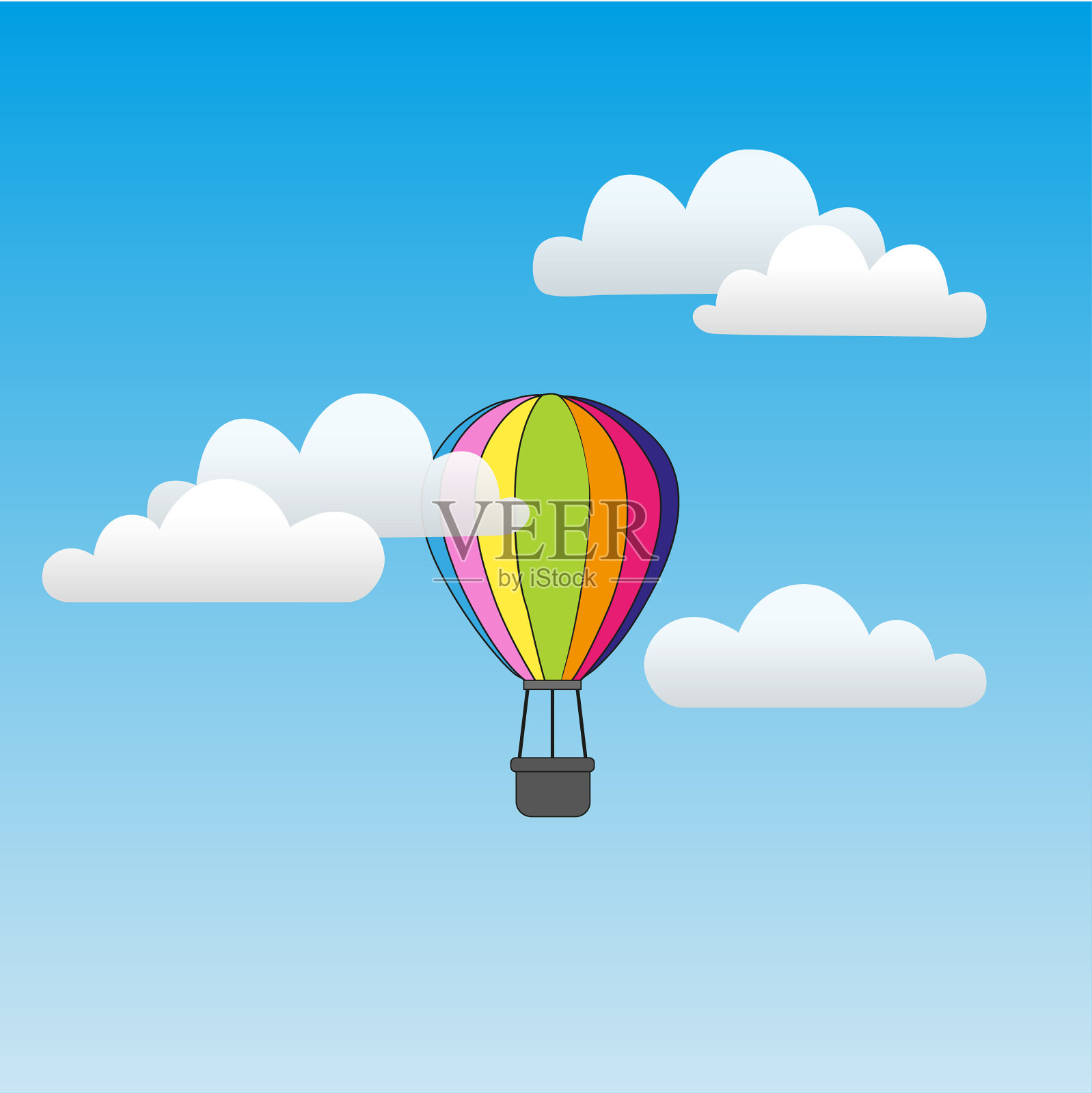 气球在天空中飞行与云彩线颜色的图标。插画图片素材