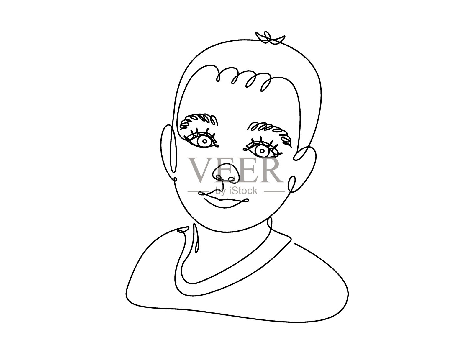 线艺术插图脸男孩。矢量孤立在白色背景。可爱的微笑的孩子插画图片素材