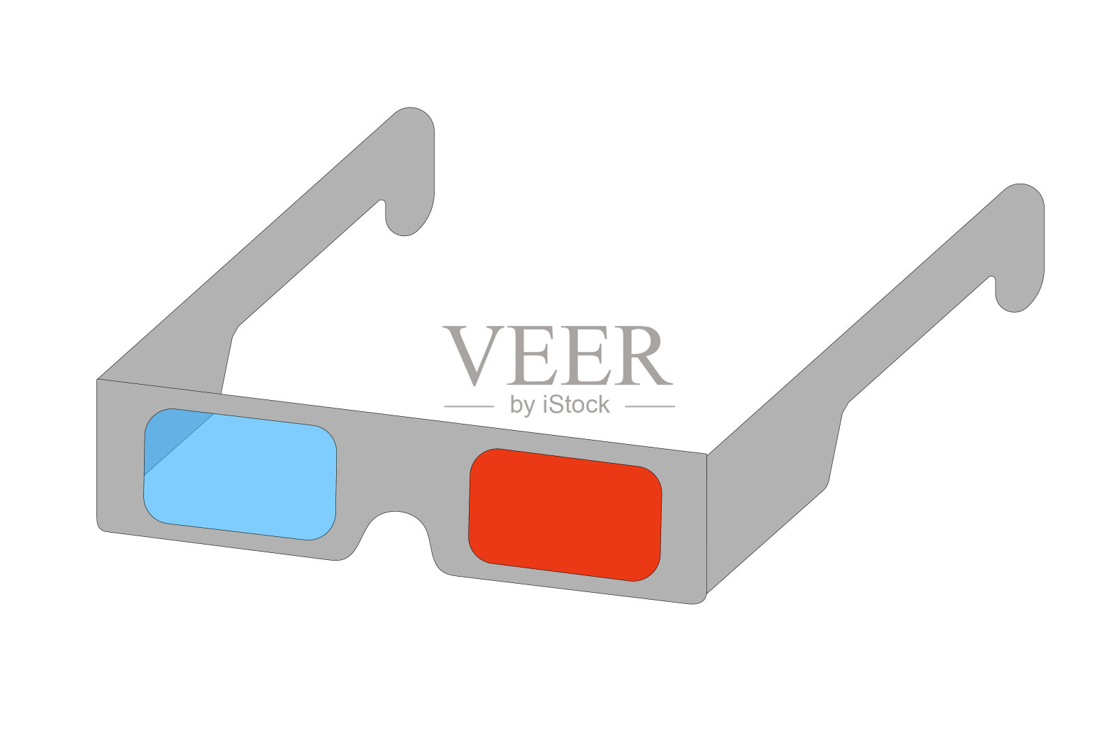 灰色的3d眼镜与红色和蓝色玻璃上的白色背景。设计元素图片