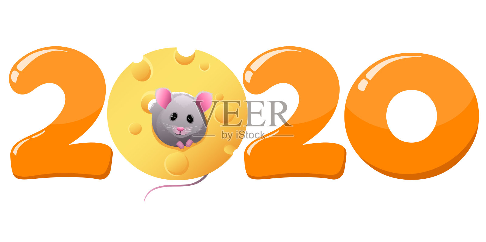 新年卡片上有一个小老鼠象征着一年。插画图片素材