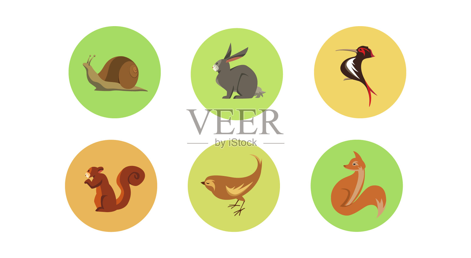 六种森林动物圈图标设计元素图片