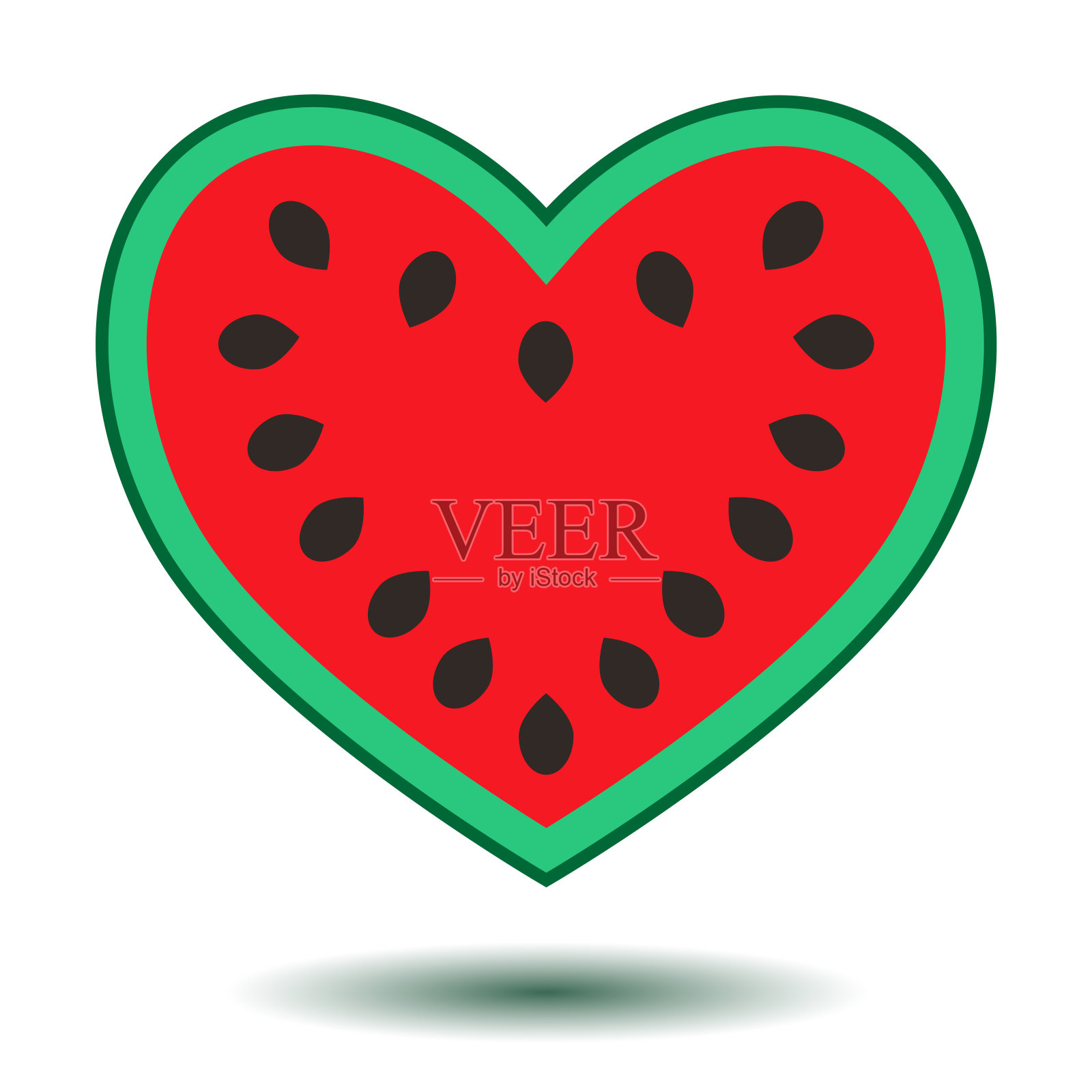 心形的成熟红西瓜片，情人节和农业概念。向量EPS 10。设计元素图片