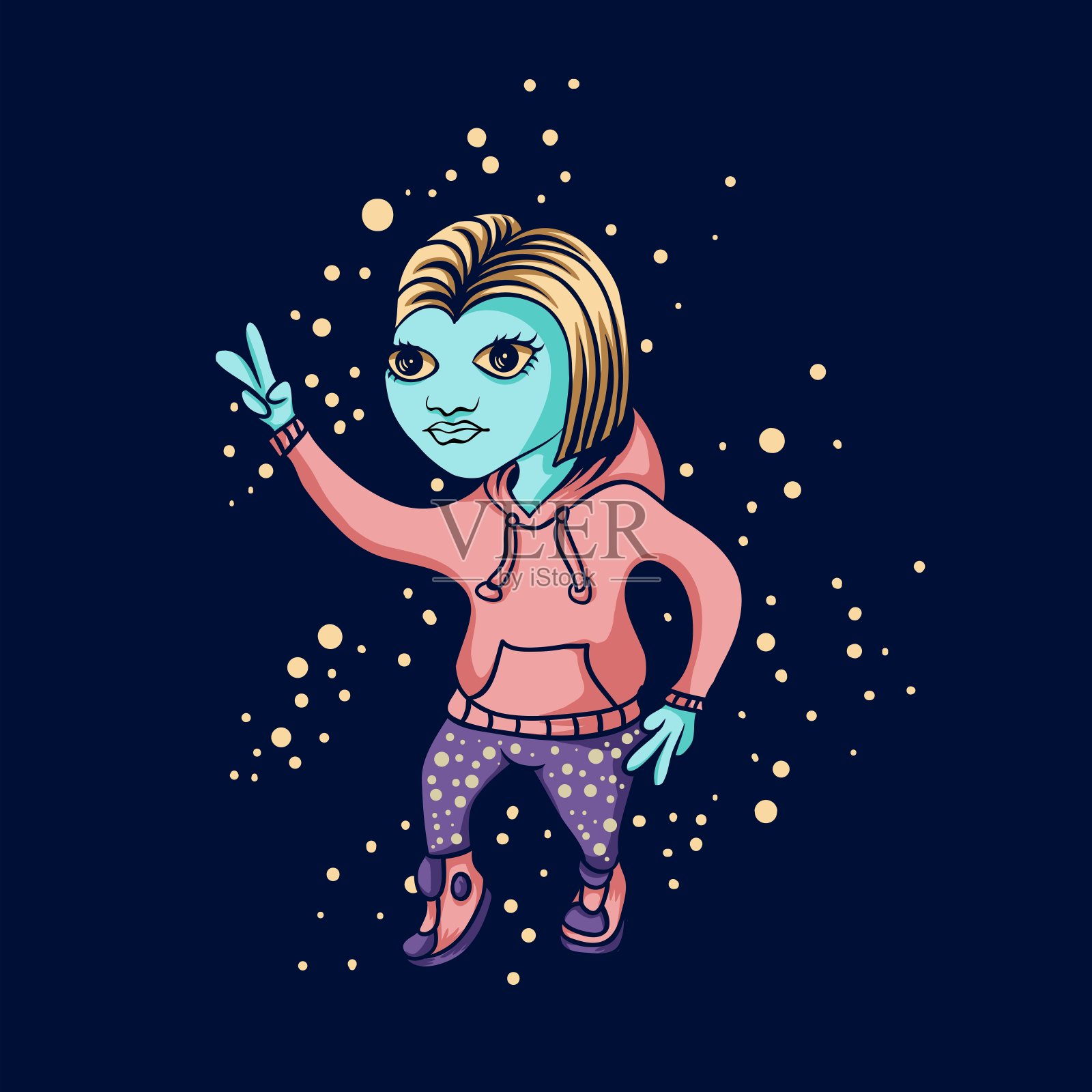 星系空间舞蹈外星人女孩矢量插图设计元素图片