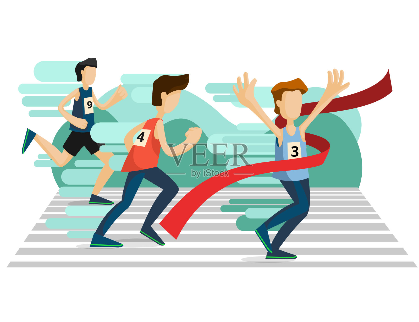 卡通色彩人物人物跑步竞赛概念。向量插画图片素材