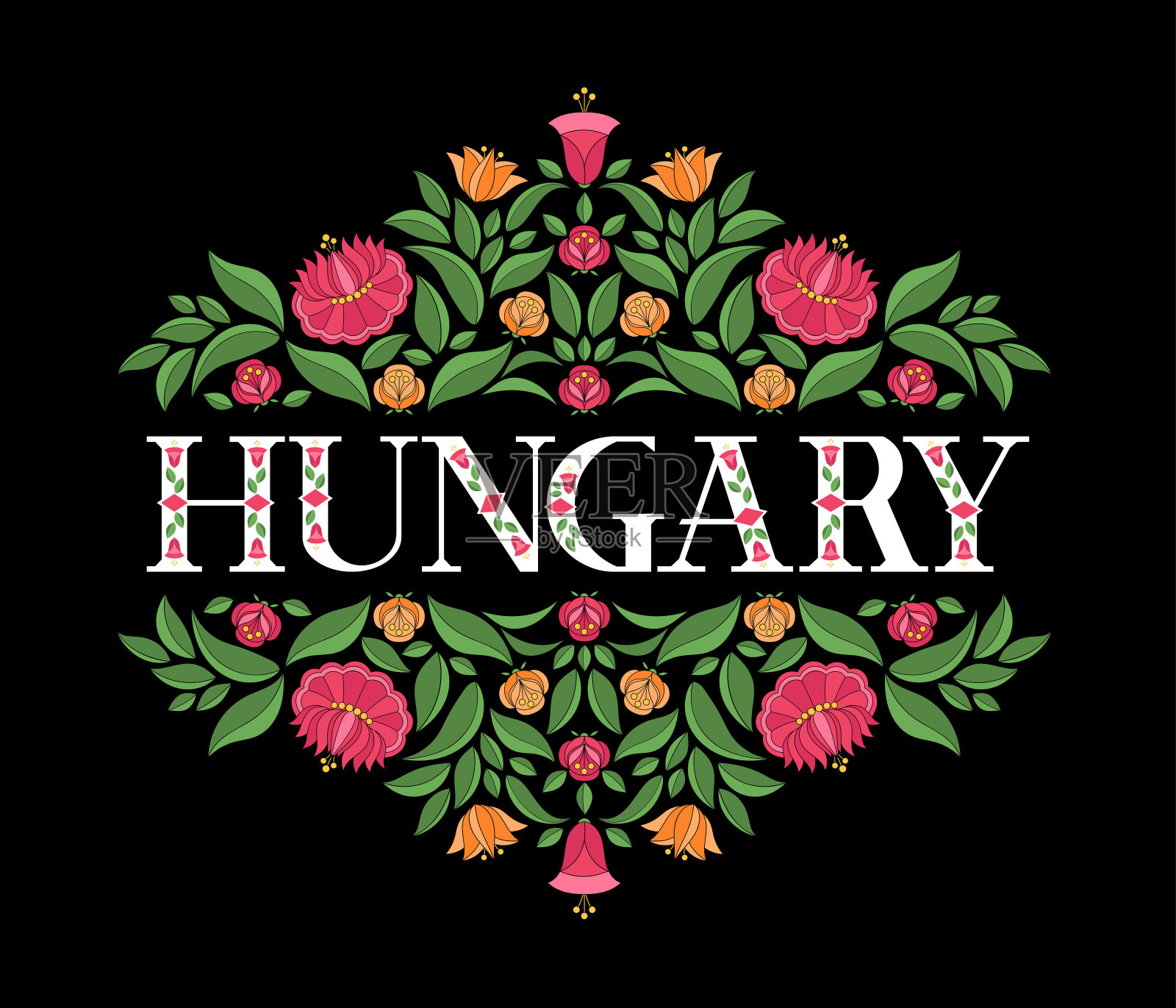 匈牙利说明向量。背景与传统花卉图案从花卉匈牙利刺绣装饰插画图片素材