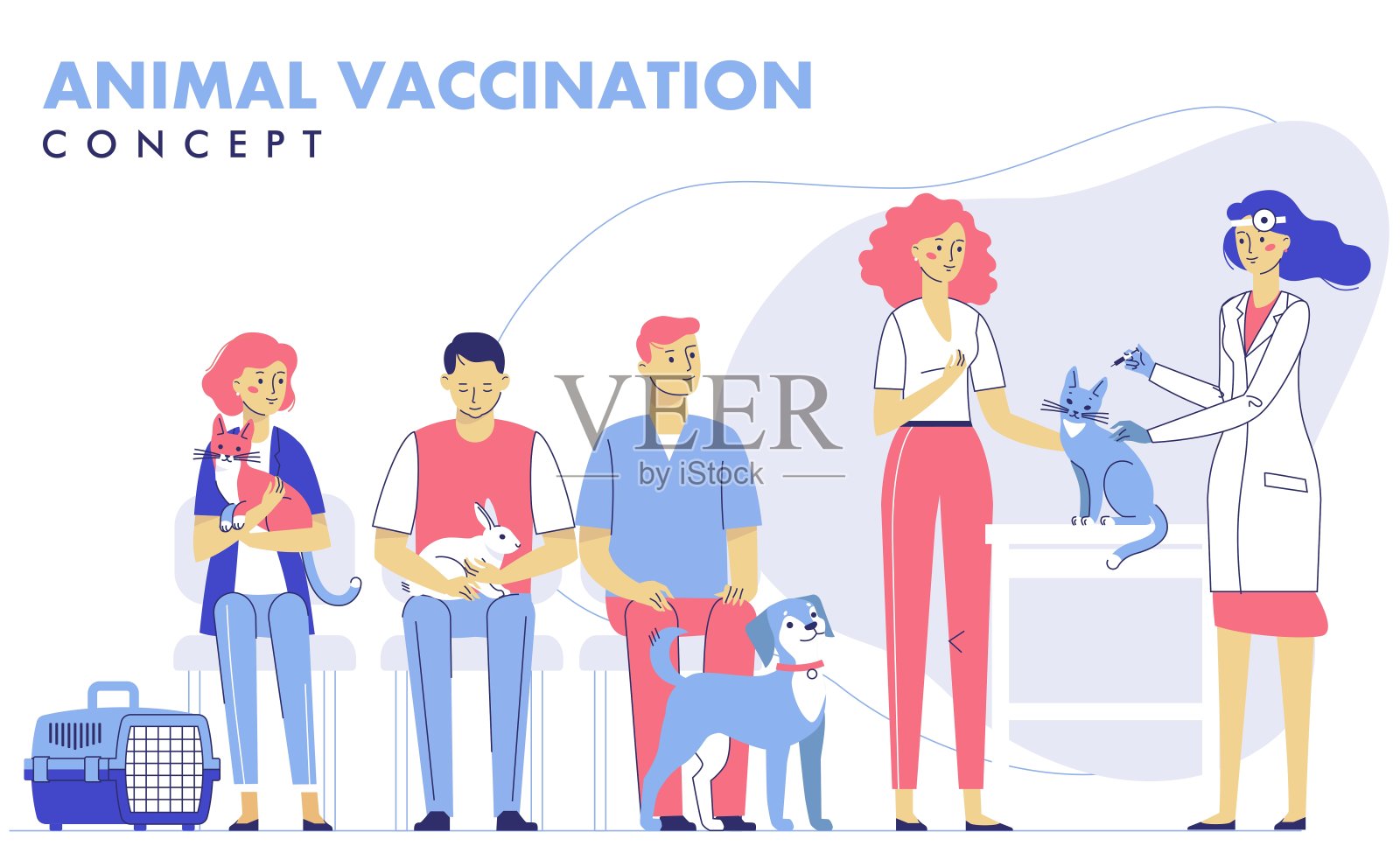 兽医接种概念与动物和兽医诊所医生的免疫健康。插画图片素材