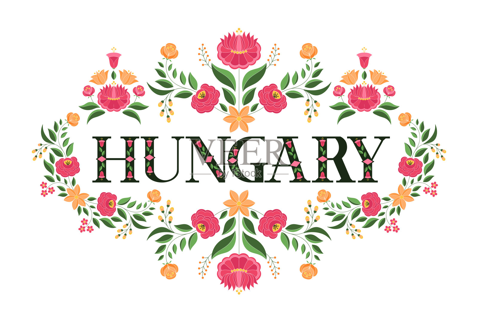 匈牙利说明向量。背景与传统花卉图案从匈牙利刺绣装饰插画图片素材