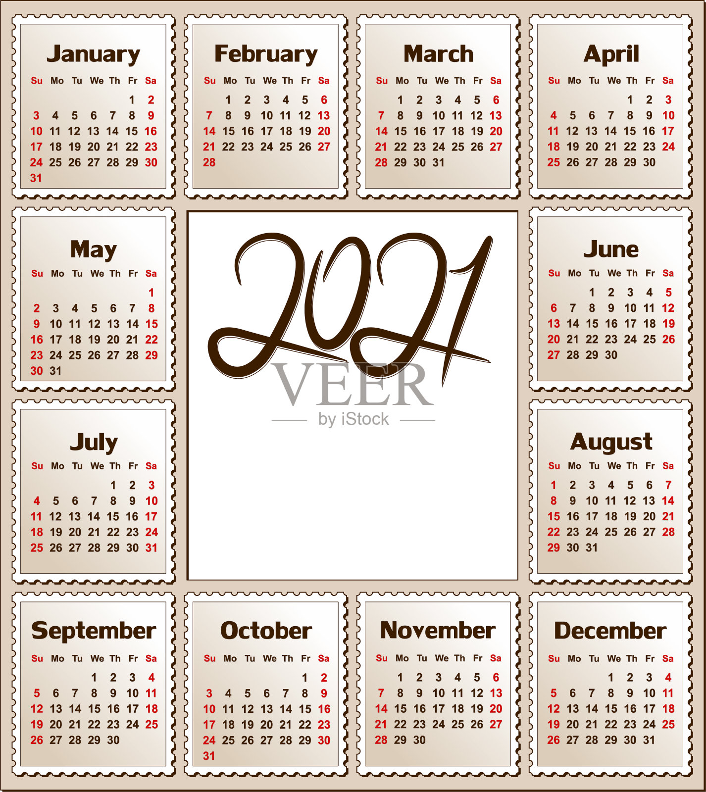 2021年的日历。插画图片素材